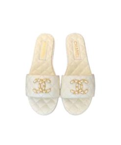 Chanel 23P Quilted Cc Chain Mule Sandal White
