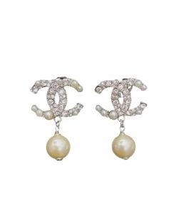 Chanel Silver Tone Metal Cc Pin Brooch Encrusted With Faux Pearls