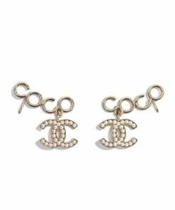 Chanel Metal Pearl Cc Coco Climber Clip On Earrings Gold