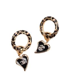 Chanel Classic Love Double C Logo Leopard Round Earrings