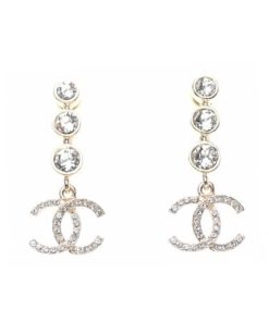 Chanel Crystal Cc Drop Earrings Gold