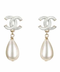 Chanel Cc Pearl Drop Earrings