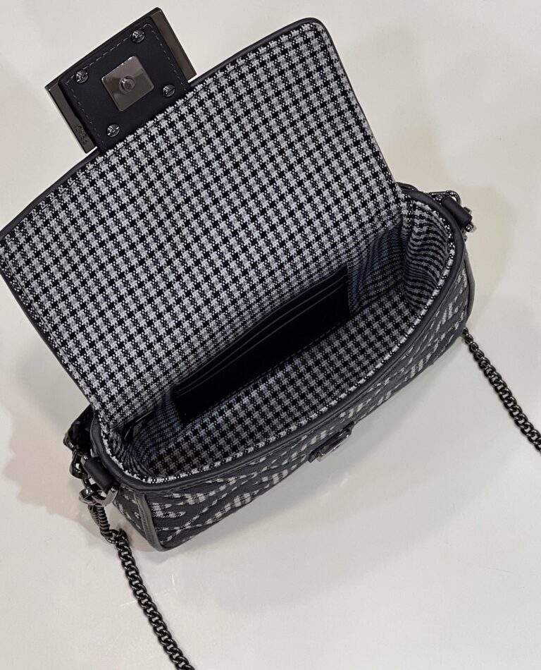 Fendi Baguette Black Houndstooth Wool Bag With Ff Embroidery 19Cm - Image 7