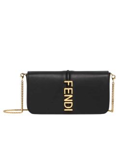 Fendi Fendigraphy Wallet On Chain Black 21Cm 8Bs076A5Dyf0Kur