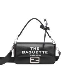 Fendi By Marc Jacobs Maxi Baguette Canvas Bag In Leather Black 27Cm 8Br600Amwzf1C6C