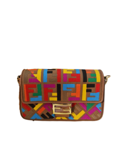 Fendi Baguette Brown Canvas With Multicolor Ff 26Cm