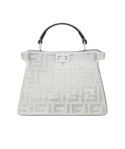 Fendi Peekaboo Iseeu Petite Silver Leather Bag With Crystal Ff Motif 21Cm 8Bn335Apkff1Jsu