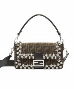 Fendi Baguette Jacquard Ff Fabric Bag With Crystals Brown 25Cm 8Br600Apkkf0Tpn