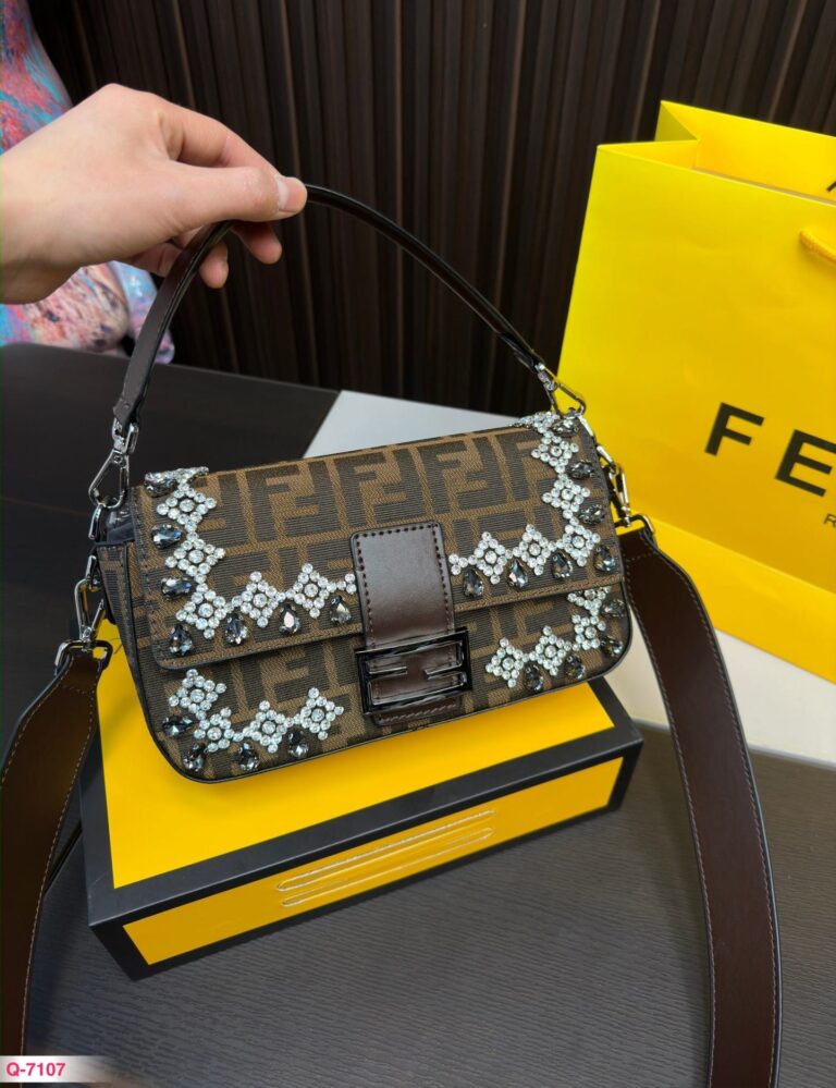 Fendi Baguette Jacquard Ff Fabric Bag With Crystals Brown 25Cm 8Br600Apkkf0Tpn - Image 2