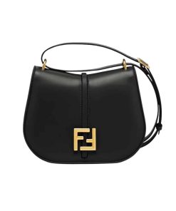 Fendi C’Mon Medium Black Smooth And Full Grain Leather Bag 25Cm 8Bt366Aq0Kf04Tx