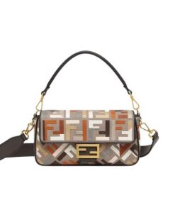 Fendi Baguette Multicolor Canvas Bag With Ff Embroidery 25Cm 8Br600Anh4F1Mql