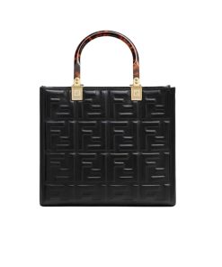 Fendi Sunshine Small Black Leather Shopper 25Cm 8Bh394Amcvf0Kur