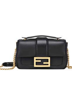 Fendi Women Mini Baguette Chain Shoulder Bag Black 19Cm