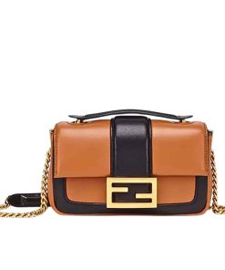 Fendi Women Mini Baguette Chain Shoulder Bag Brown 19Cm