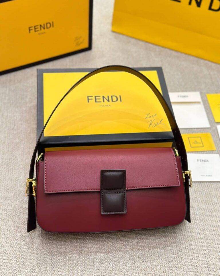 Fendi Baguette Burgundy And Black Color Block Leather Bag 26Cm 8Br821Apkof1Nz9 - Image 2