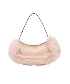 Fendi O’Lock Swing Pale Pink Leather And Fox Fur Pouch 30Cm 8Bs068Als9F1Ivt