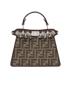 Fendi Peekaboo Iseeu Petite Jacquard Ff Fabric Bag With Crystals 21Cm 8Bn335Apkpf0Tpn