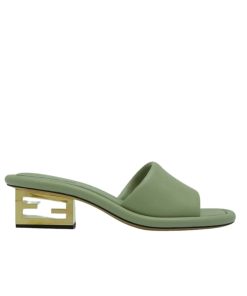 Fendi Cutout Metal Block Heel Padded Leather Sandals Turquoise