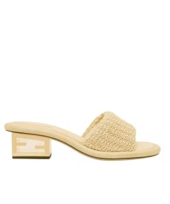 Fendi Baguette Raffia Slide Sandal Natural Neutral