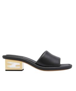Fendi Cutout Metal Block Heel Padded Leather Sandals Black