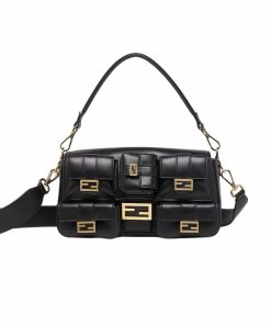 Fendi Multipocket Baguette Brown Ff Jacquard Fabric Bag Black 26Cm 8Br808Abvef0Kur