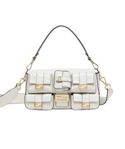 Fendi Multipocket Baguette Brown Ff Jacquard Fabric Bag White 26Cm 8Br808Abvef0K7E