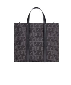 Fendi Ff Jacquard Shopper Ff Jacquard Fabric Bag Black 42Cm 7Va390Ag0Mf0Npn
