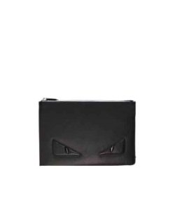 Fendi Black Leather And Black Eyes Clutch 30Cm
