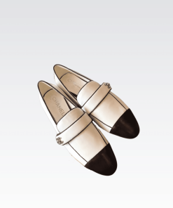 Chanel Leather Cc Cap Toe Slip On Loafers White