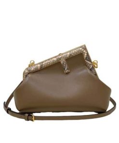 Fendi First Small Brown Leather And Python Leather Bag 26Cm