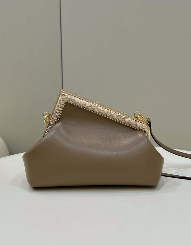 Fendi First Small Brown Leather And Python Leather Bag 26Cm - Image 5