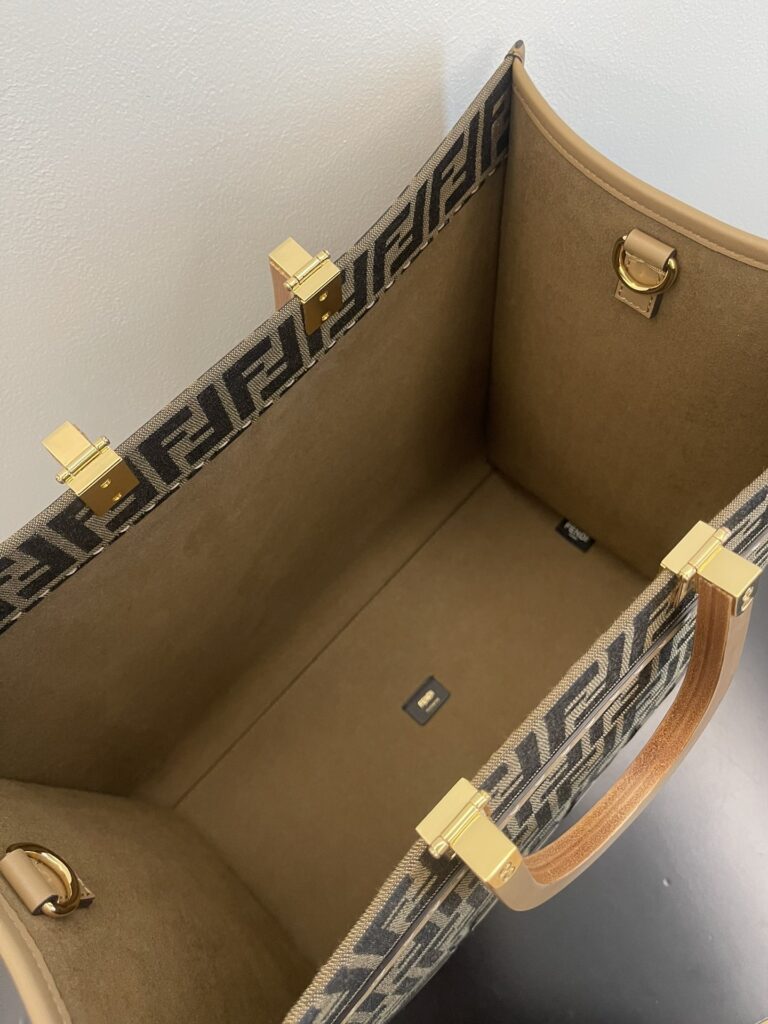 Fendi Sunshine Large Light Brown Ff Jacquard Fabric Shopper 35Cm - Image 6