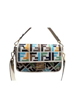 Fendi Baguette Multicolour Canvas Bag With Ff Embroidery 26Cm 8Br600Anh4F1L2D