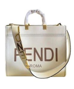 Fendi Sunshine Medium White Leather Shopper 41Cm
