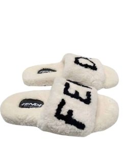 Fendi Shearling Slides White