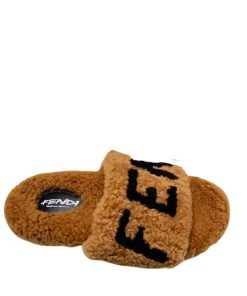 Fendi Shearling Slides Brown