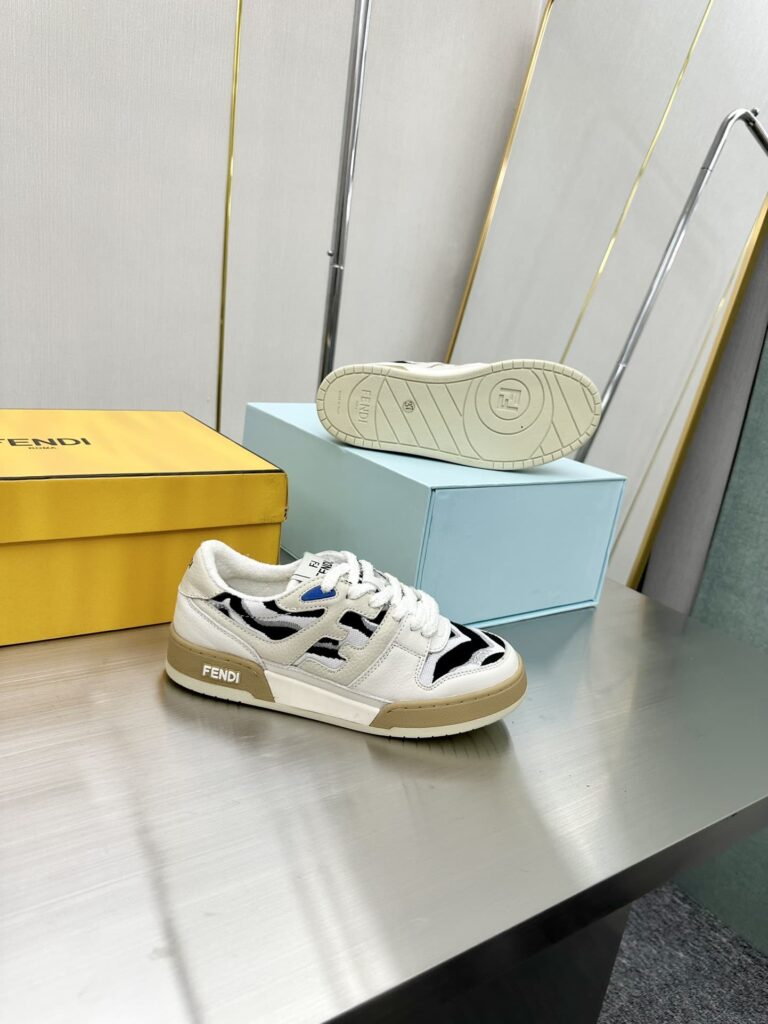 Fendi Match Leather Low Tops White And Black - Image 2
