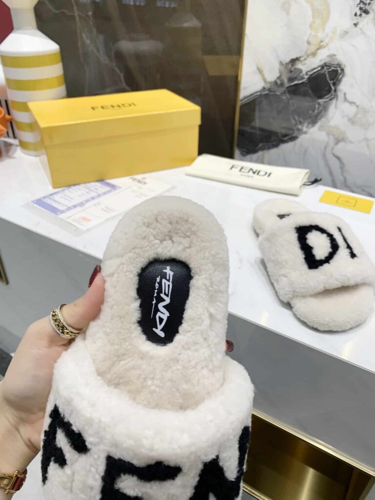 Fendi Shearling Slides White - Image 2