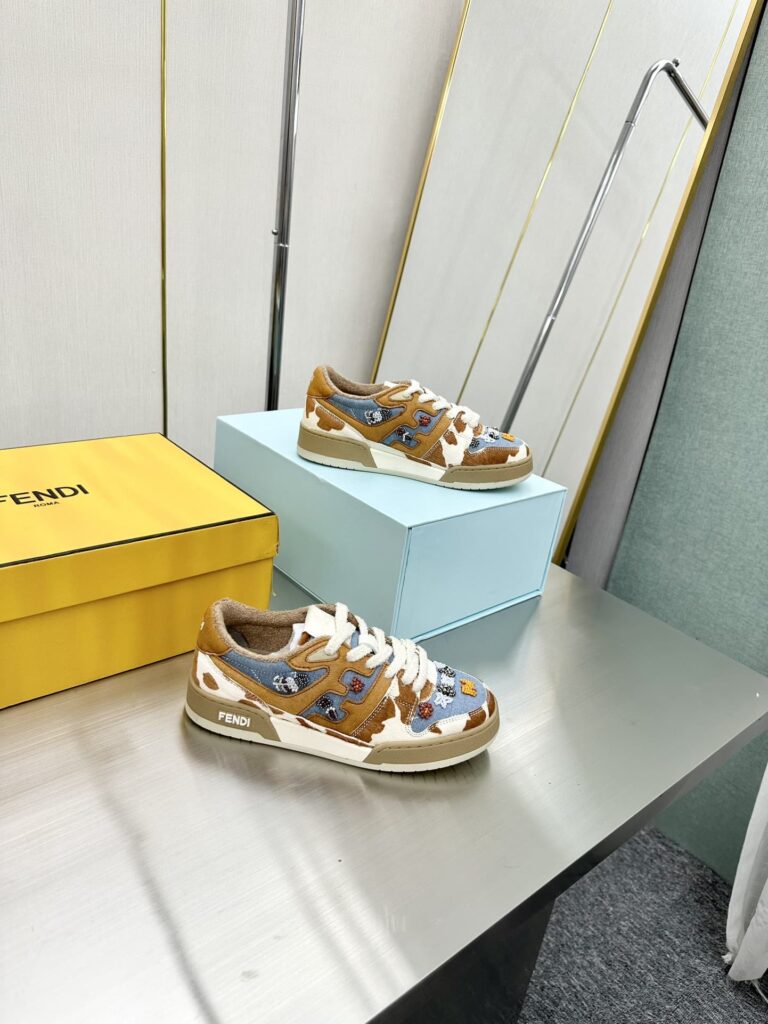 Fendi Match Suede Low Tops Brown And Blue - Image 4