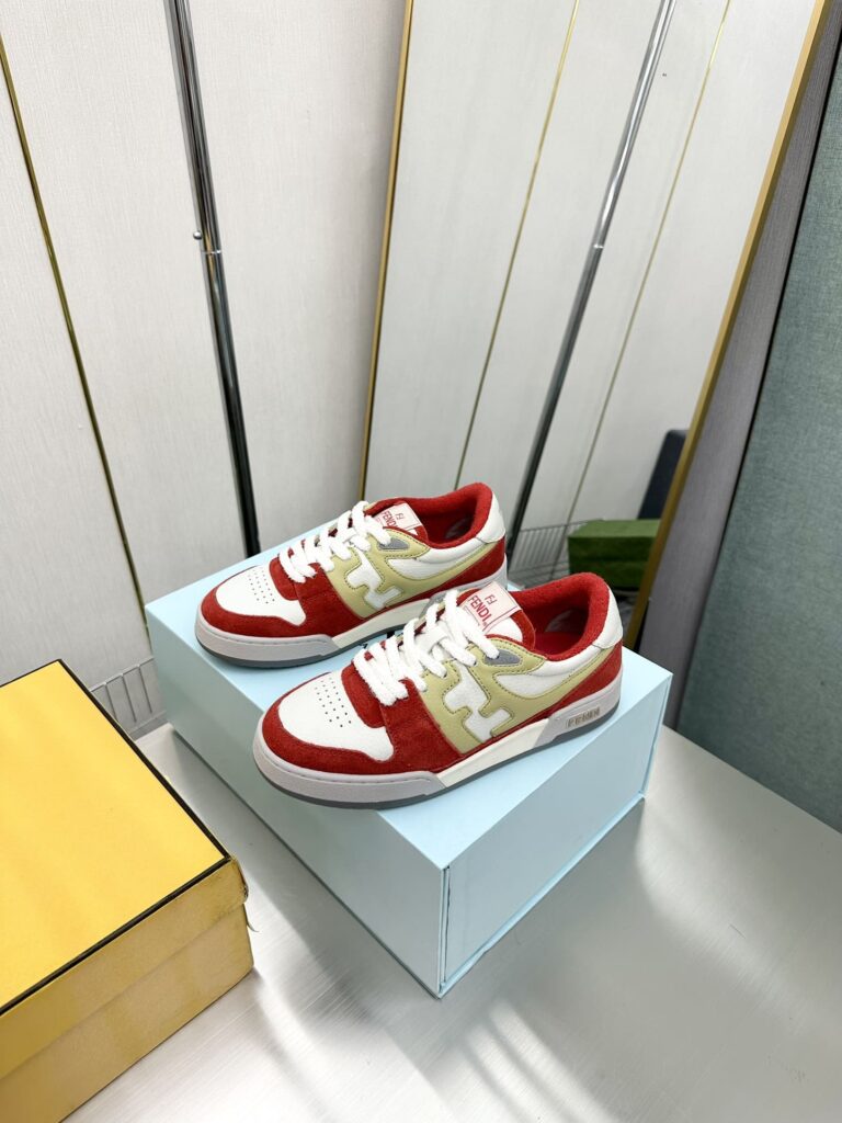 Fendi Match Suede Low Tops White And Red 7E1493Ai1Nf1H1D - Image 5