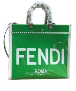 Fendi Sunshine Medium Canvas And Patent Leather Shopper Bag Green
