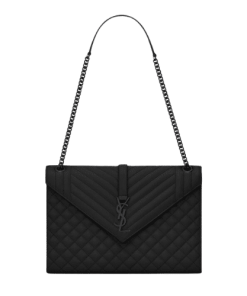 Saint Laurent Envelope Large Bag In Mix Matelassé Grain De Poudre Embossed Leather Black 31Cm 600166Bow981000