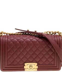 Chanel Medium Boy Caviar Handbags Red 25Cm