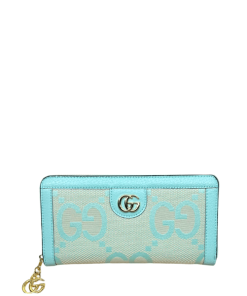 Gucci Monogram Canvas Zip Long Wallet Turquoise 19.5Cm