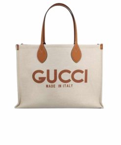 Gucci Medium Tote Bag With Gucci Print White Brown 45Cm 772176 Facul 8451