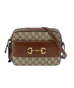 Gucci Horsebit 1955 Small Shoulder Beige Ebony Gg Supreme Canvas 22Cm