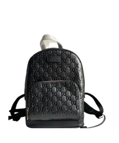 Gucci Signature Double G Backpack Embossed Black Leather 29Cm