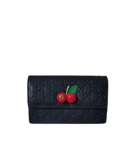 Gucci Guccissima Leather Mini Cherry Chain Shoulder Bag Black 20Cm