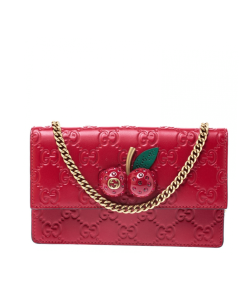 Gucci Guccissima Leather Mini Cherry Chain Shoulder Bag Red 20Cm