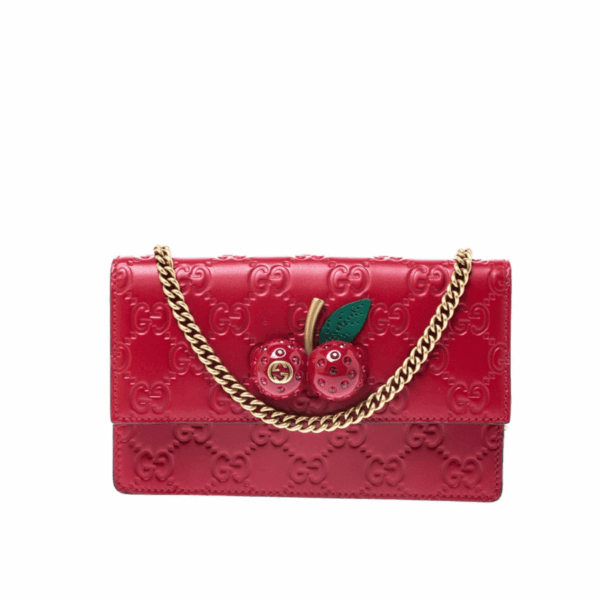 Gucci Guccissima Leather Mini Cherry Chain Shoulder Bag Red 20Cm